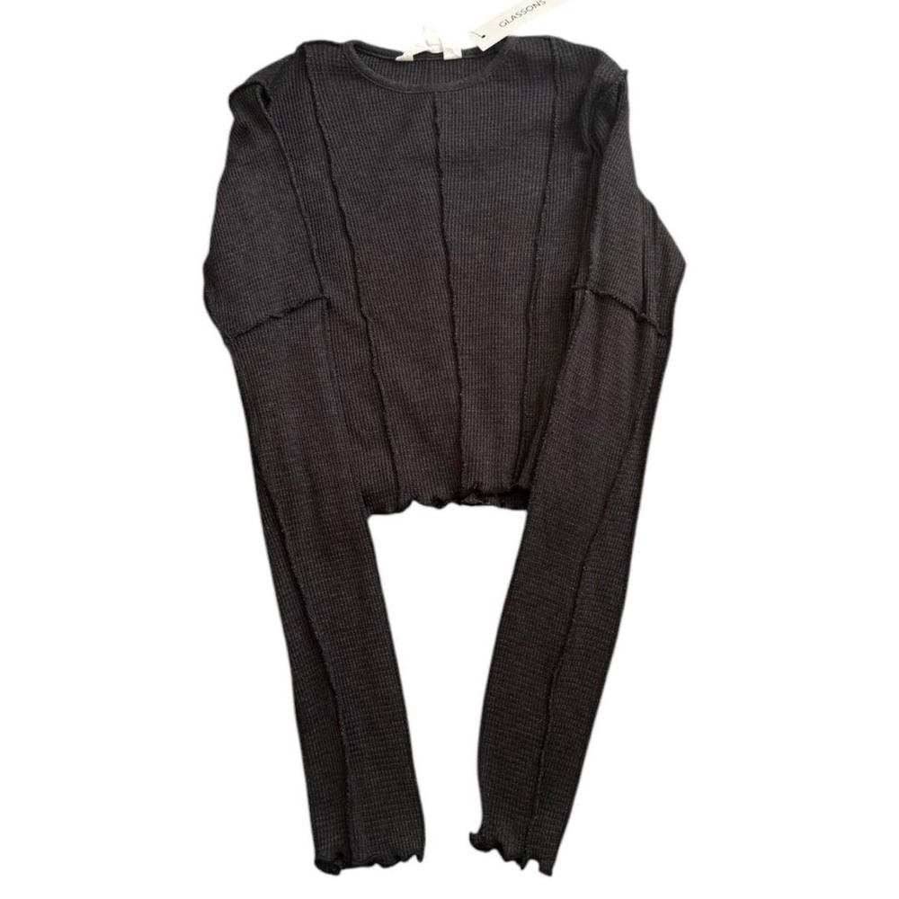 ✰glassons contrast stitch waffle long sleeve top✰
